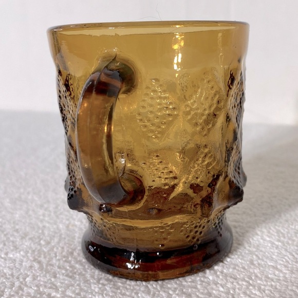 Vintage Fire King Oven Proof Kimberly Amber Textured Glass Pedestal Mug - Picture 3 of 11